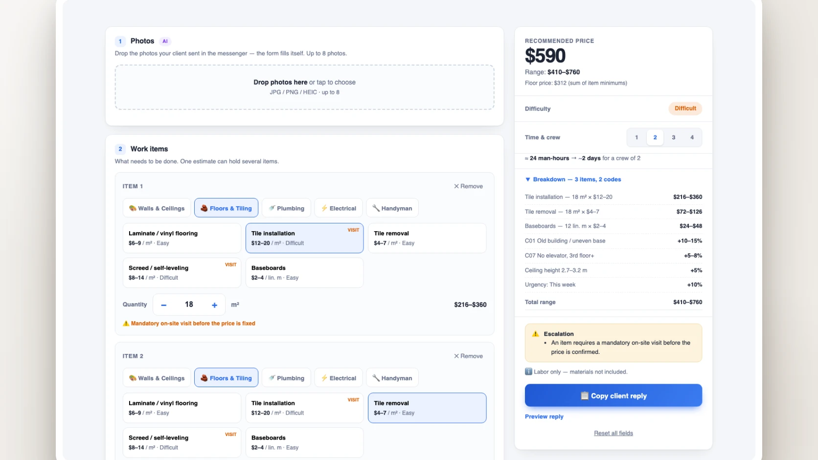 RenoQuote — instant renovation labor estimator